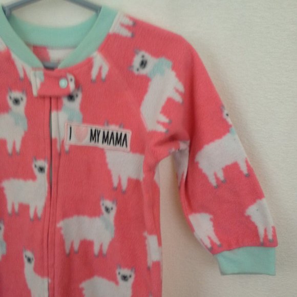 Childrens Place one-piece footed sleeper Size 18M 24M Llamas Orange green white - Picture 10 of 12